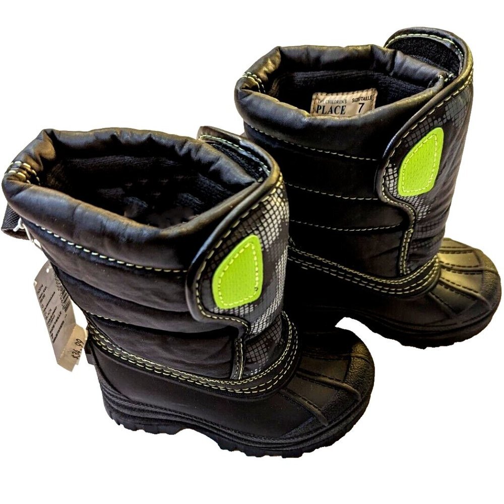 The Children's Place Toddler Boy Snow Boot Padded Winter Quilted CAMO Boot Black - Picture 5 of 10